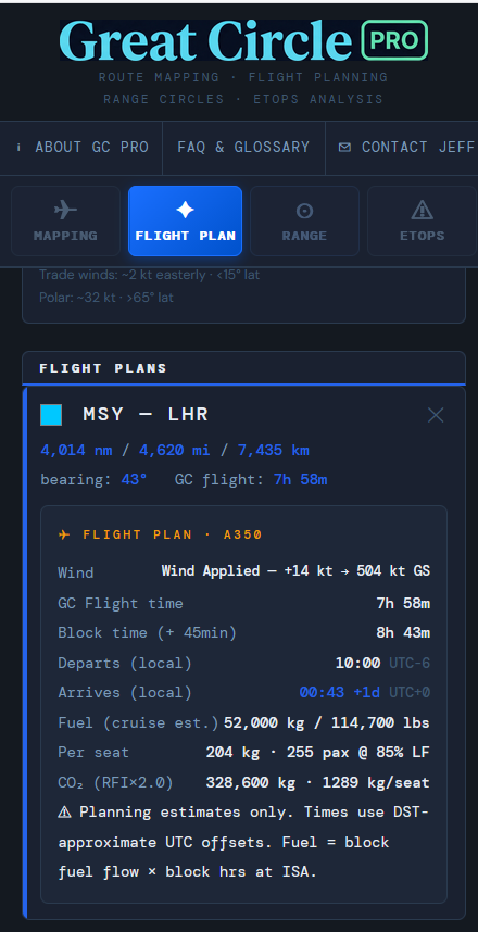 Flight Plan Fuel and Time